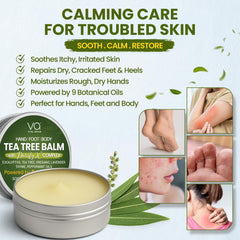 Vital Affair Tea Tree Oil Balm foot-care focus for softening cracked heels.