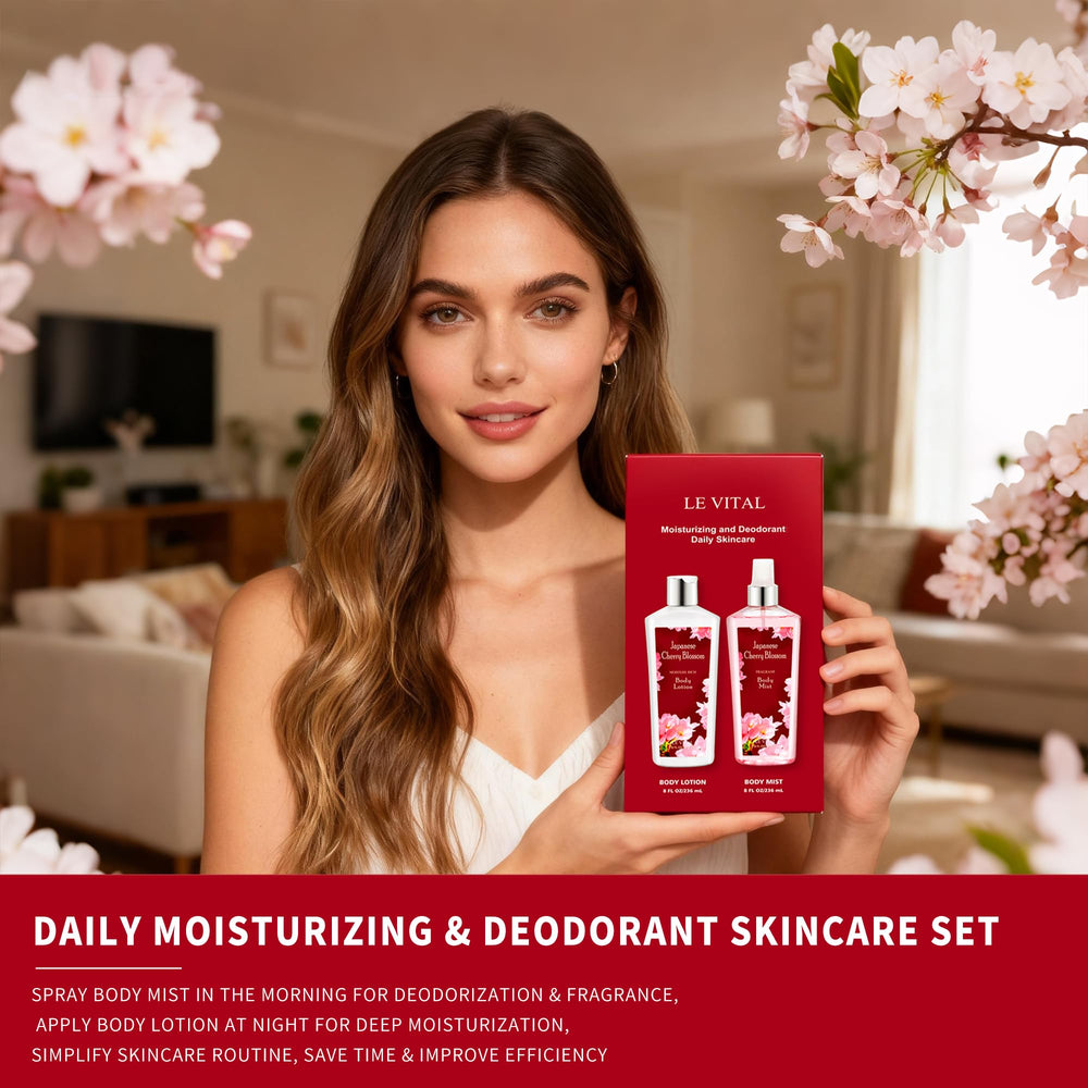 Vital Luxury Japanese Cherry Blossom set on vanity creates romantic scent ambiance.