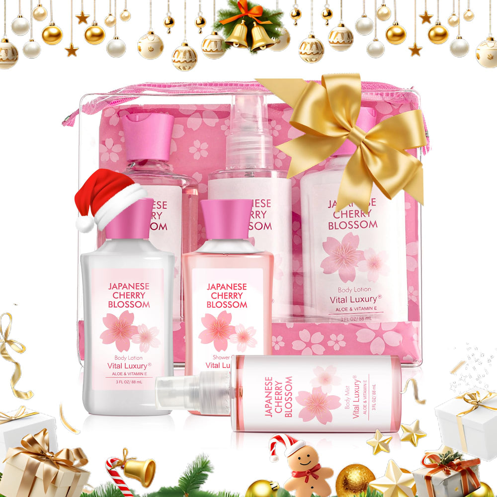 Vital Luxury shower gel bottle with Japanese Cherry Blossom scent for refreshing cleansing.
