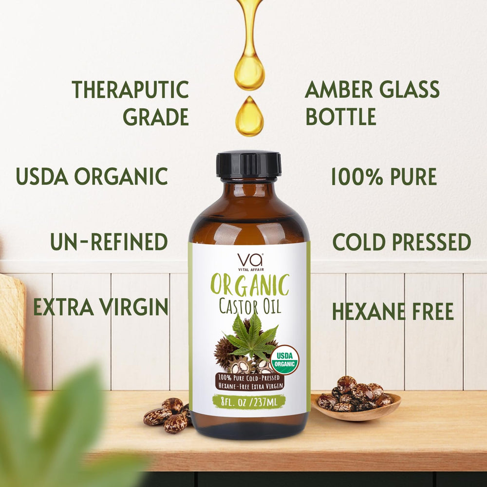 VITAL AFFAIR hexane-free cold-pressed castor oil in a clear glass bottle