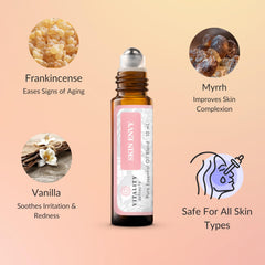 Vitality Skin Envy sandalwood oil bottle suggests soothing aroma.