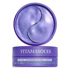 Vitamasques Lavender Hydrogel Eye Pads packaging shown for calming, refreshing care