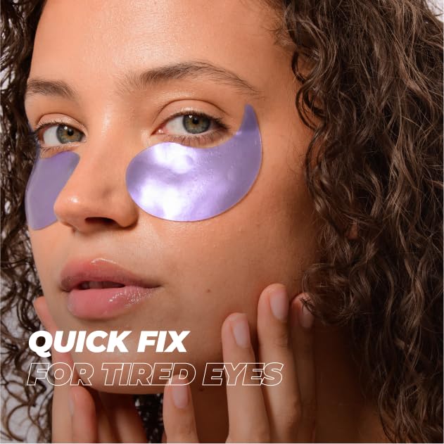 Vitamasques lavender patches applied under-eye demonstrating depuffing potential