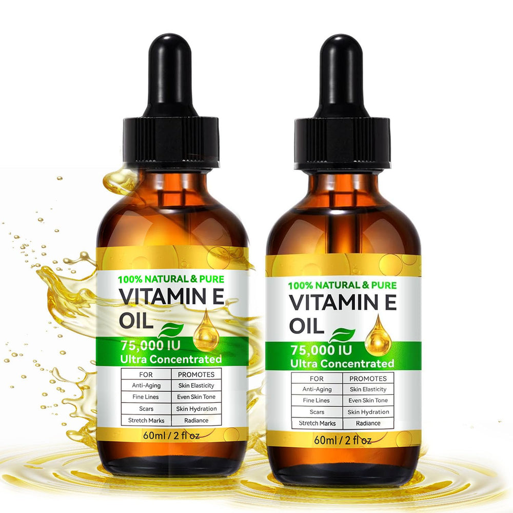 Vitamin E Oil scars two-pack bottle front for daily skin nourishment.