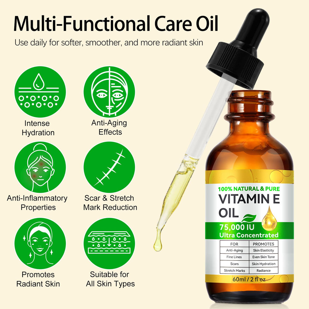 Vitamin E Oil texture close-up reveals lightweight, non-greasy absorption.