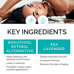 VITAMINS AND SEA BEAUTY Renewing Serum bakuchiol vial; gentle retinol alternative for sensitive skin.