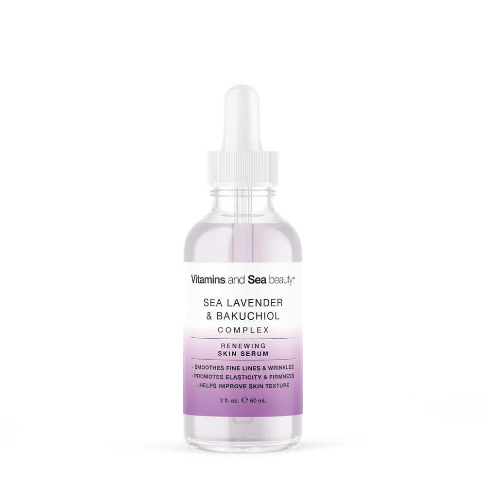 VITAMINS AND SEA BEAUTY Renewing Serum sea lavender bottle; promotes smoother skin texture.