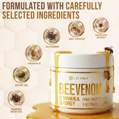 Vitamo Bee Venom Cream texture close-up demonstrating fast absorption