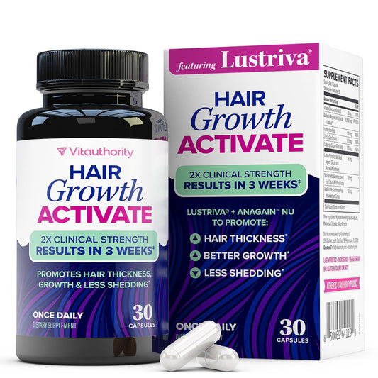 Vitauthority Lustriva bottle front for easy daily use supporting hair health