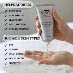 Rinse moment after using Vivo Per Lei peeling gel on the face.