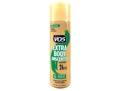 VO5 Crystal Clear Hairspray spray mist showing quick-dry action.