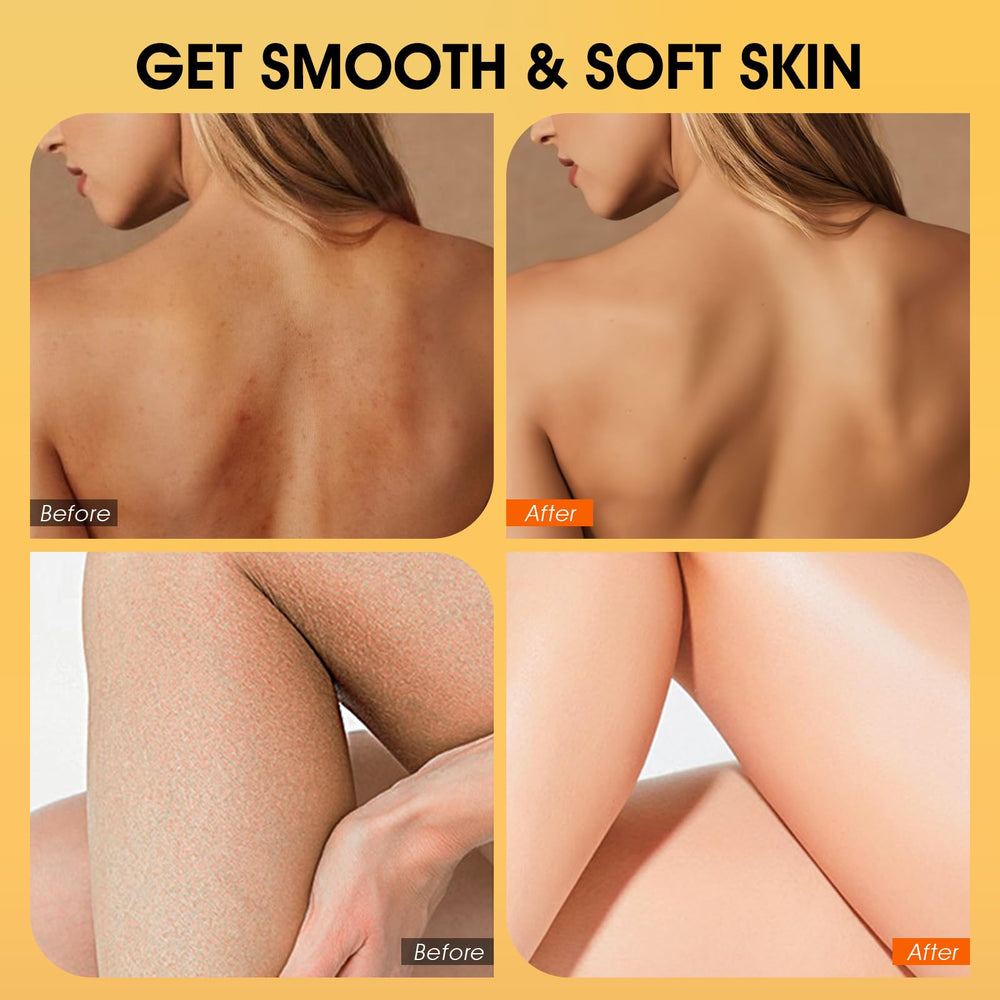 Applying scrub on wet skin with circular motions for even exfoliation.