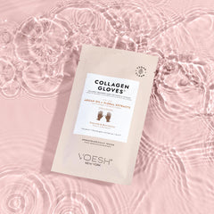 VOESH Collagen Gloves worn during at-home hand spa session.