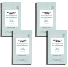 VOESH Collagen Socks 4-pack packaging shows vegan spa treatment convenience.