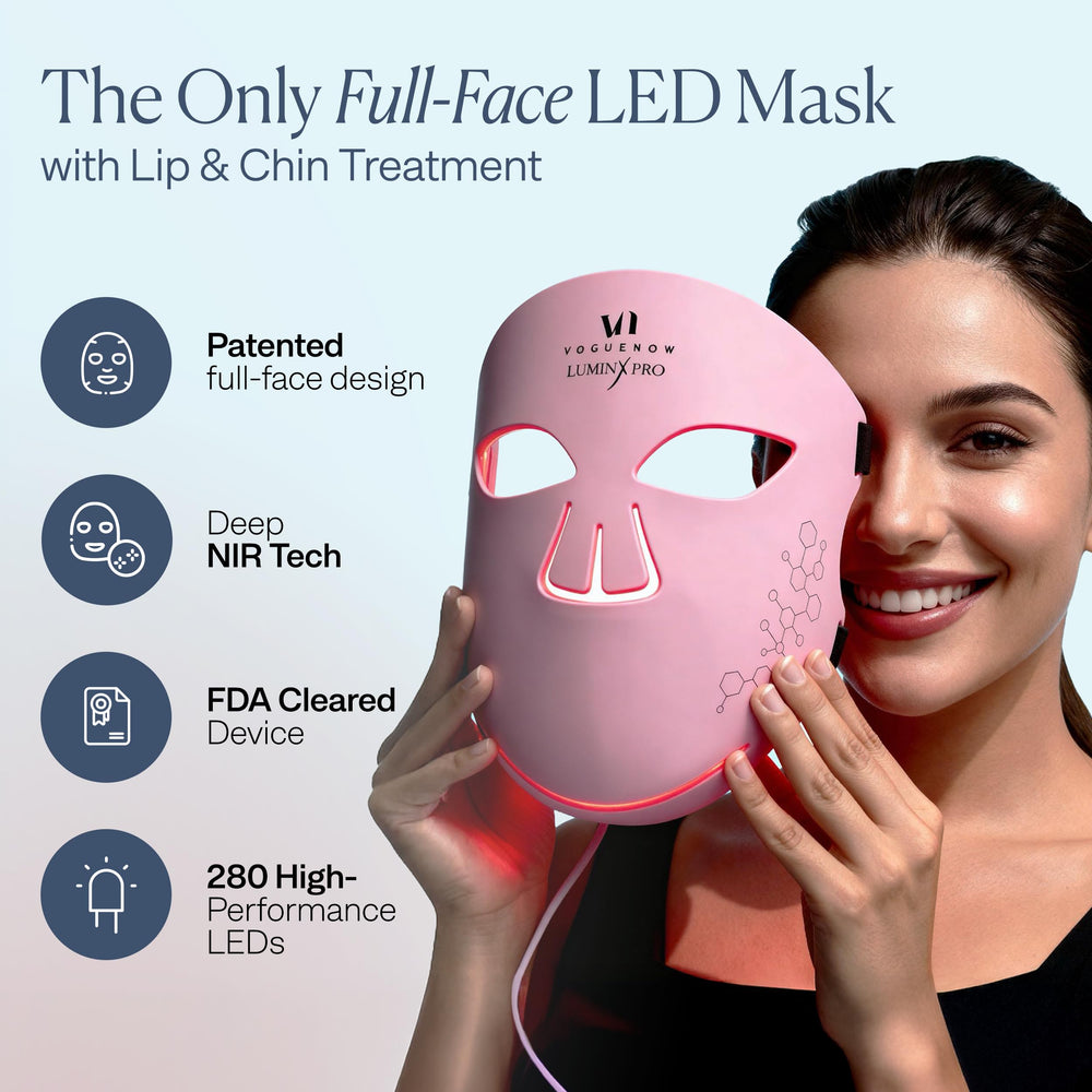 VogueNow LuminX Pro 280-LED array provides balanced illumination for salon-like results at home.