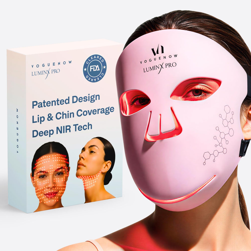 VogueNow LuminX Pro full-face coverage delivers even light across contours for consistent at-home treatment.