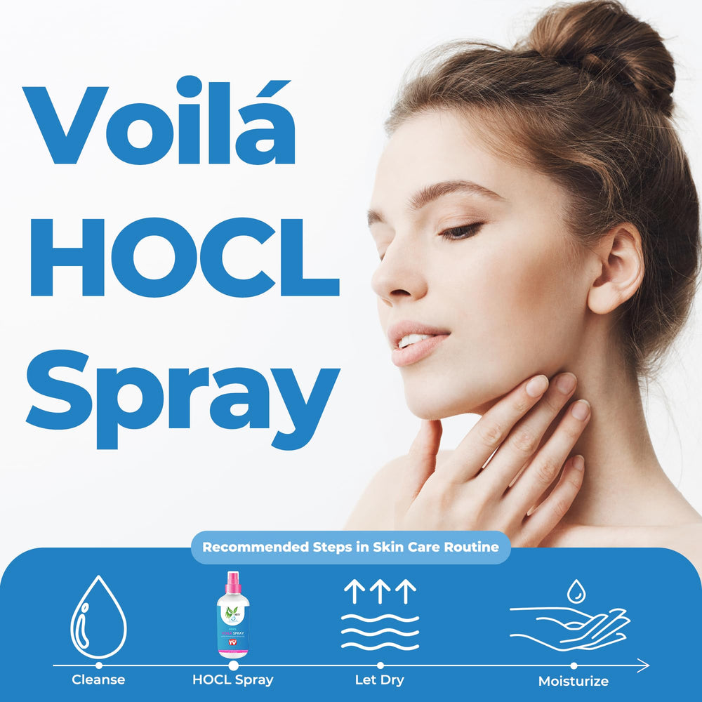VoilaVe HOCL Spray label close-up highlights HOCL formula and purity.