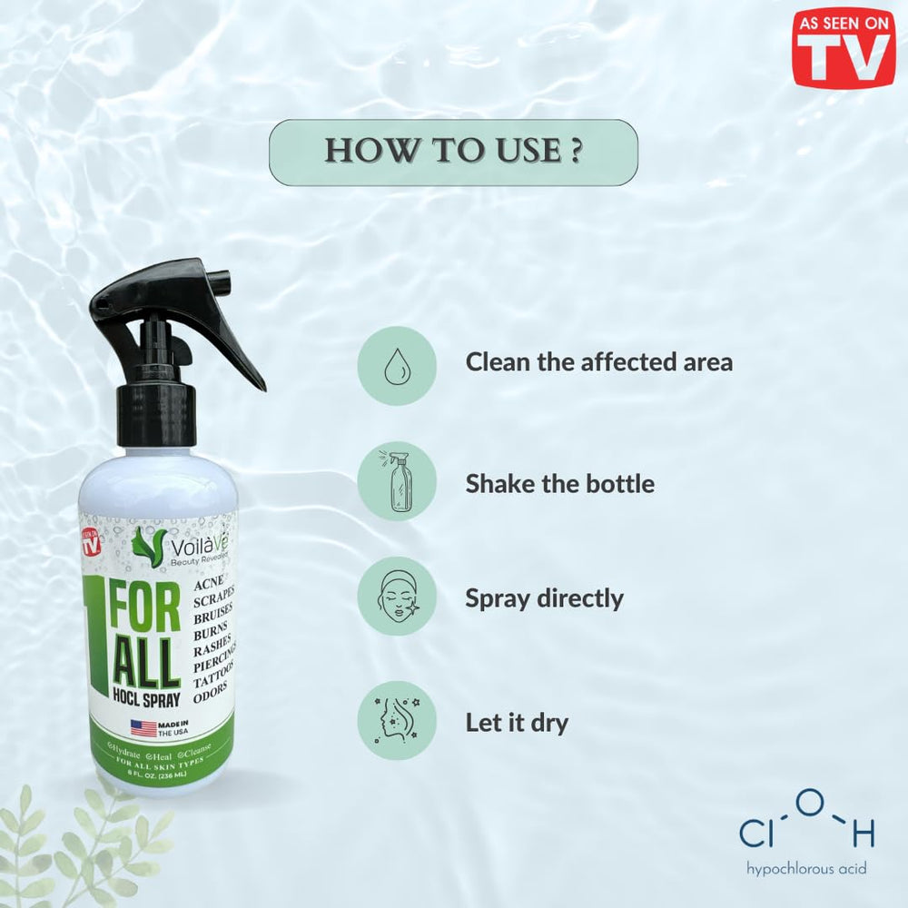 VoilaVe HOCl spray label front detailing uses and safety tips.