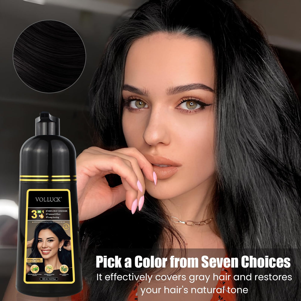 VOLLUCK Hair Dye Shampoo ingredients label highlights gentle plant-based components