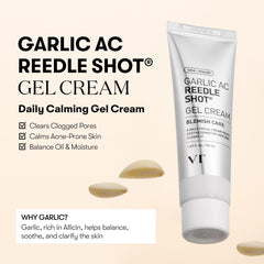 VT COSMETICS Garlic AC Reedle Shot Gel Cream swatch demonstrates quick absorption and non-sticky finish