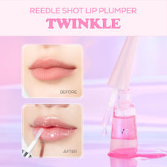 VT COSMETICS Reedle Shot Lip Plumper Twinkle Glitter wear shows fuller lips with non-sticky gloss