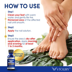 VTROUY packaging box showcases two-pack ready to use toenail care solution.