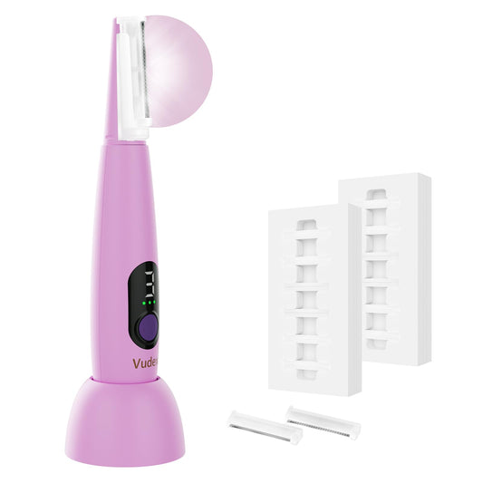 Vudex Sonic Smooth Dermaplane Razor on the face for smoother makeup application.