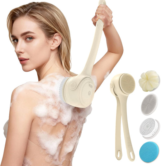 VWMYQ electric back scrubber in use for deep back cleansing and exfoliation