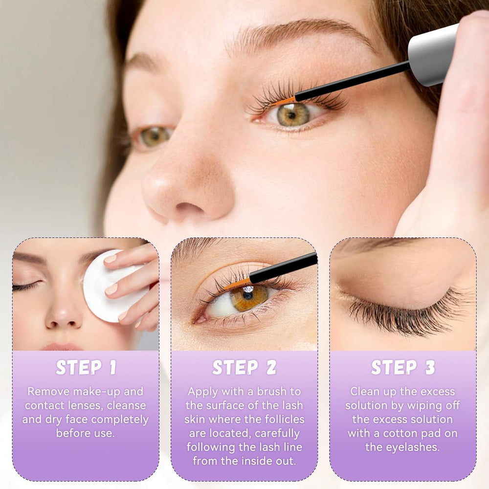 Vxzit eyelash serum drops being dispensed smoothly onto lashes.