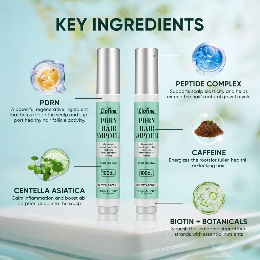 WAESKI PDRN Hair Ampoule bottle with label highlighting caffeine and biotin for roots.