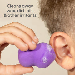 Wally's Natural Kids Ear Scrub sponge shown for circular cleaning around the outer ear.