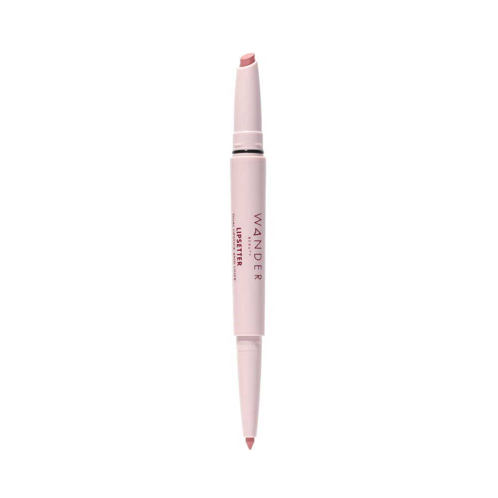 Wander Beauty Lipsetter dual end closeup Bohemian Blush shows hydrated color