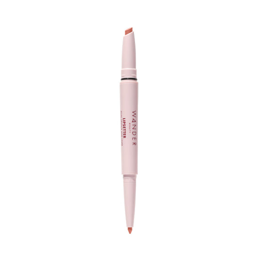 Wander Beauty Lipsetter Ticket to Tawny swatch showcases rich brown-nude color with hydrating comfort