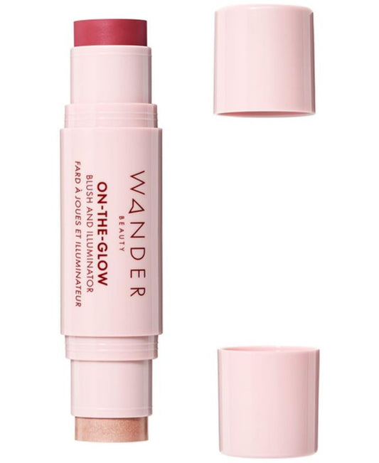 Wander Beauty On-the-Glow Strawberry Fields blush on cheeks for natural flush