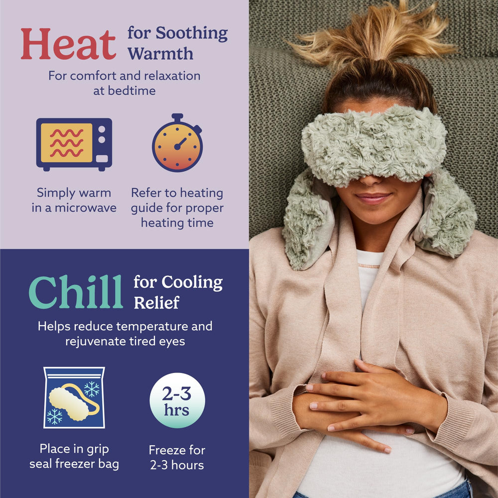 Warmies eye mask at bedtime for restful sleep and lavender aroma
