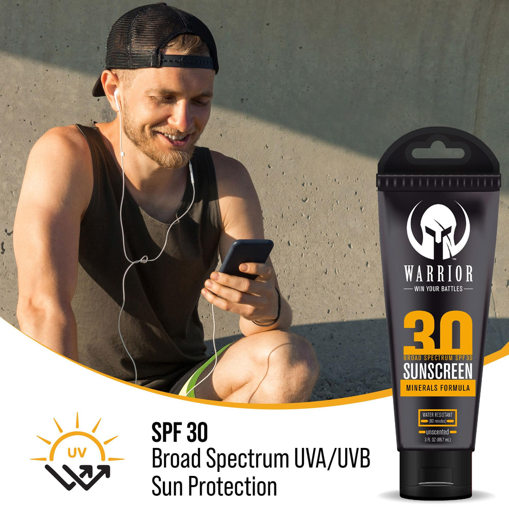 3 oz Warrior sunscreen lotion ready for travel and outdoor adventures