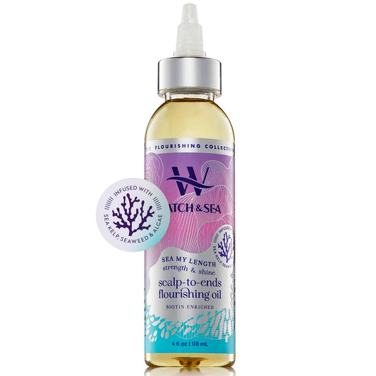 Watch & Sea Strength & Shine oil bottle pour for easy daily application and nourishing care.