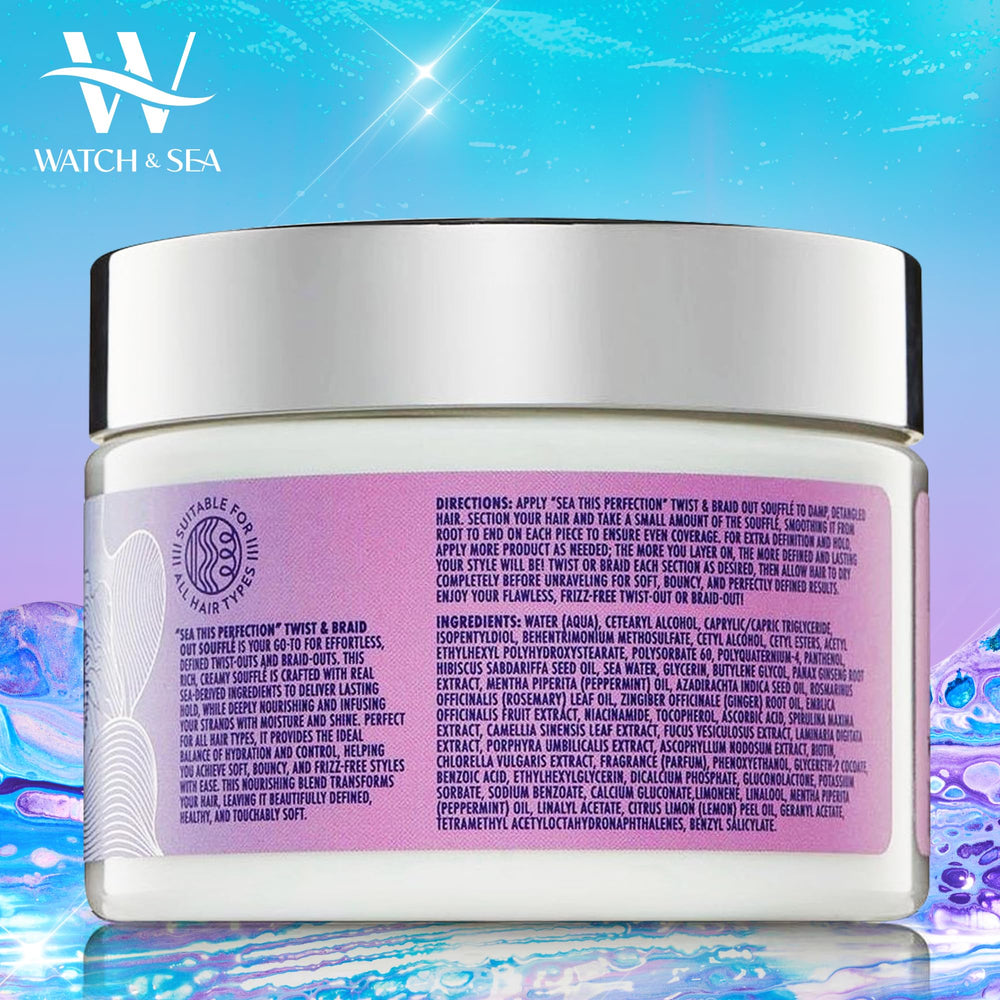 Watch & Sea Twist & Braid Out Soufflé bottle demonstrates smooth application for frizz control