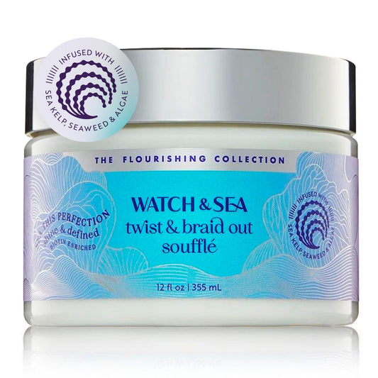 Watch & Sea Twist & Braid Out Soufflé jar shows creamy texture for defined curls