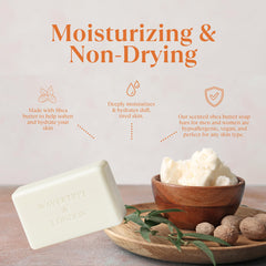 Wavertree & London French triple milled soap bar closeup showing creamy texture.