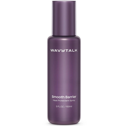 Wavytalk Smooth Barrier heat protectant bottle showing up to 450°F protection for all hair types.