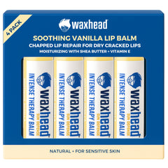 Waxhead Organic Lip Balm vanilla 4-pack packshot showing hydrating, portable lip repair on the go