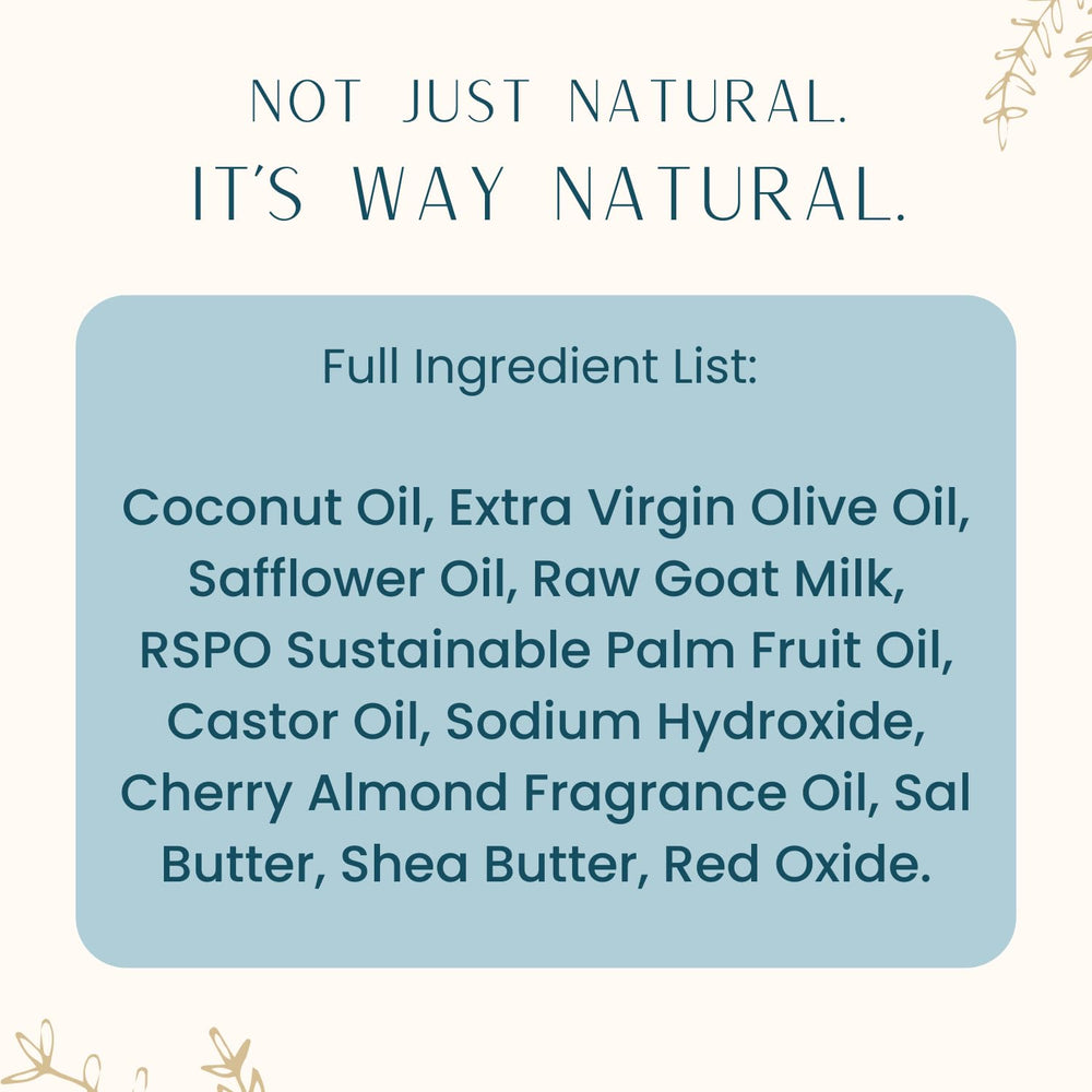 Way Natural Goat Milk Soap Bar Cherry Almond larger-per-bar value compared to many standard bars.