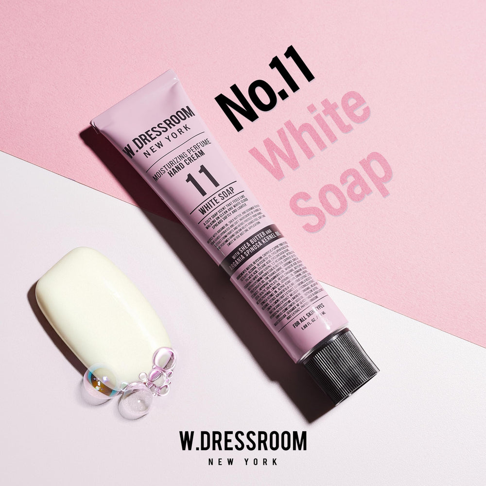 W.Dressroom Hand Cream bottle showing non-greasy, quick-absorbing finish for busy days.