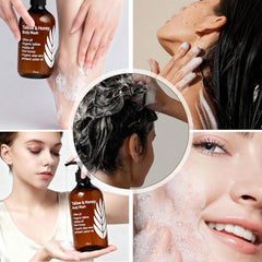 WDVNEX Tallow and Honey body wash on bathroom shelf daily routine.