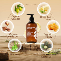 WDVNEX Tallow and Honey body wash texture close-up creamy lather.