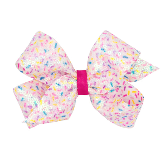 Wee Ones confetti-printed sequin grosgrain bow in medium size, bright party-ready look.