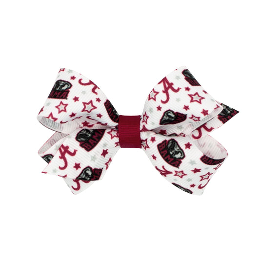 Wee Ones Divine Creations Alabama logo bow on Wee Stay clip for secure wear.