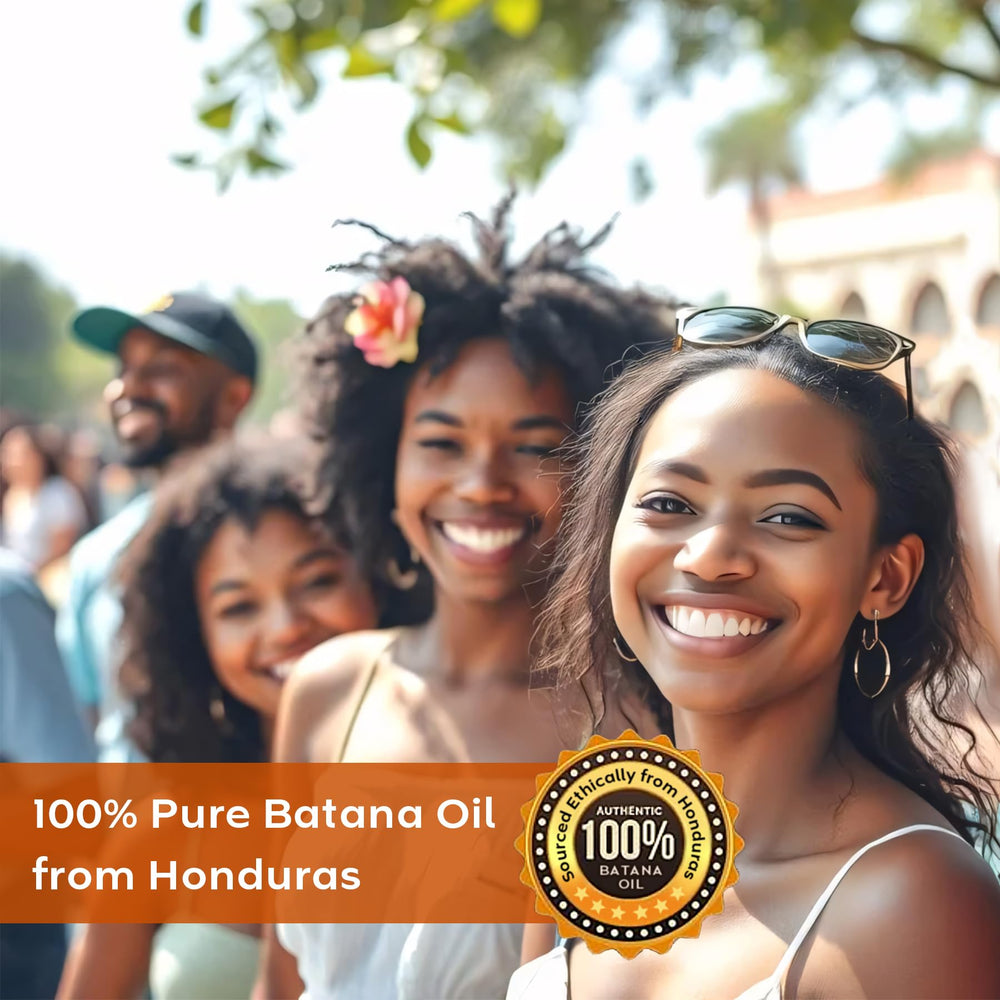 WEEMOTD Batana Oil being poured onto hair for smooth, manageable strands.