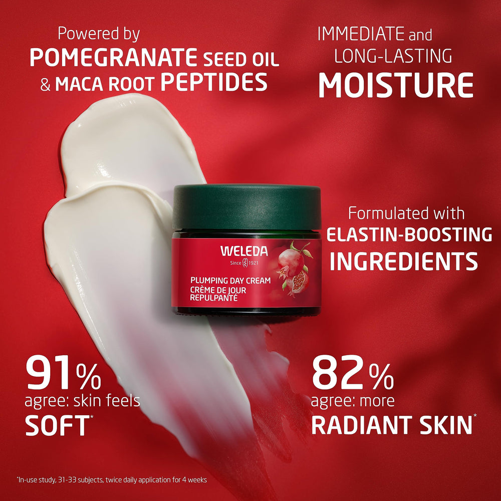 Weleda Plumping Day Cream on the face in a morning routine context for a fresh glow.
